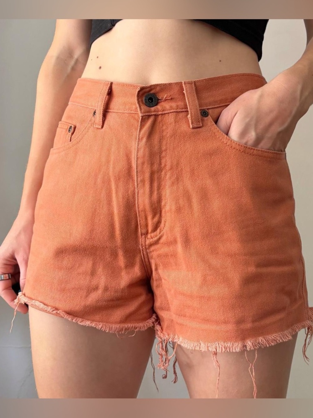 Vintage 90s LL Bean orange terracotta cutoff denim jean shorts